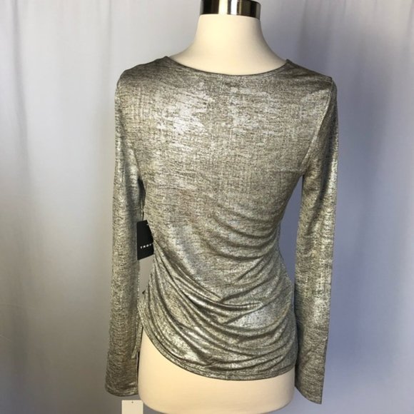 Trouve Metallic Silver Rouched Top - Silk Foil Nordstrom Small New with Tags - Picture 2 of 16